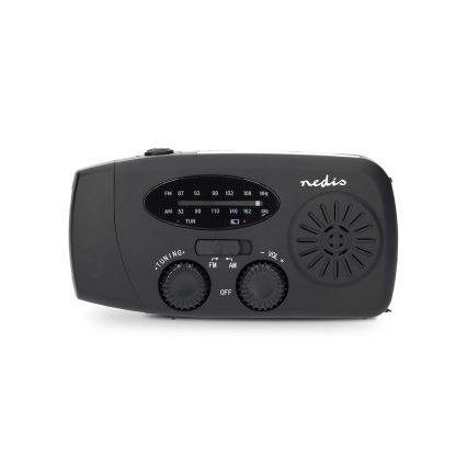 Radio AM/FM à manivelle avec panneau solaire et lampe torche LED — batterie 2000 mAh