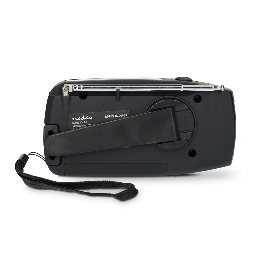 Radio AM/FM à manivelle avec panneau solaire et lampe torche LED — batterie 2000 mAh