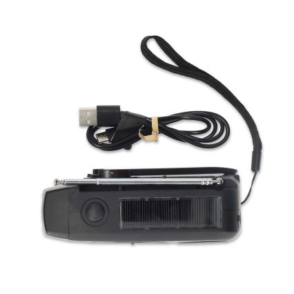 Radio AM/FM à manivelle avec panneau solaire et lampe torche LED — batterie 2000 mAh