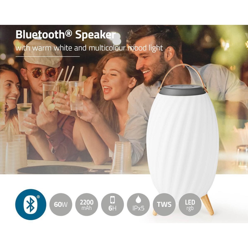 LED RGB Oplaadbaar tafellamp met een luidspreker 60W/2200 mAh IPX5