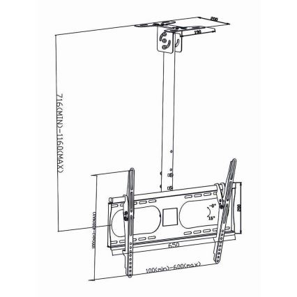 Nedis TVCM1350BK - Plafondhouder voor Full Motion TV 42-65 ”