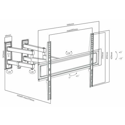 Support mural pour TV Full Motion 30-70”