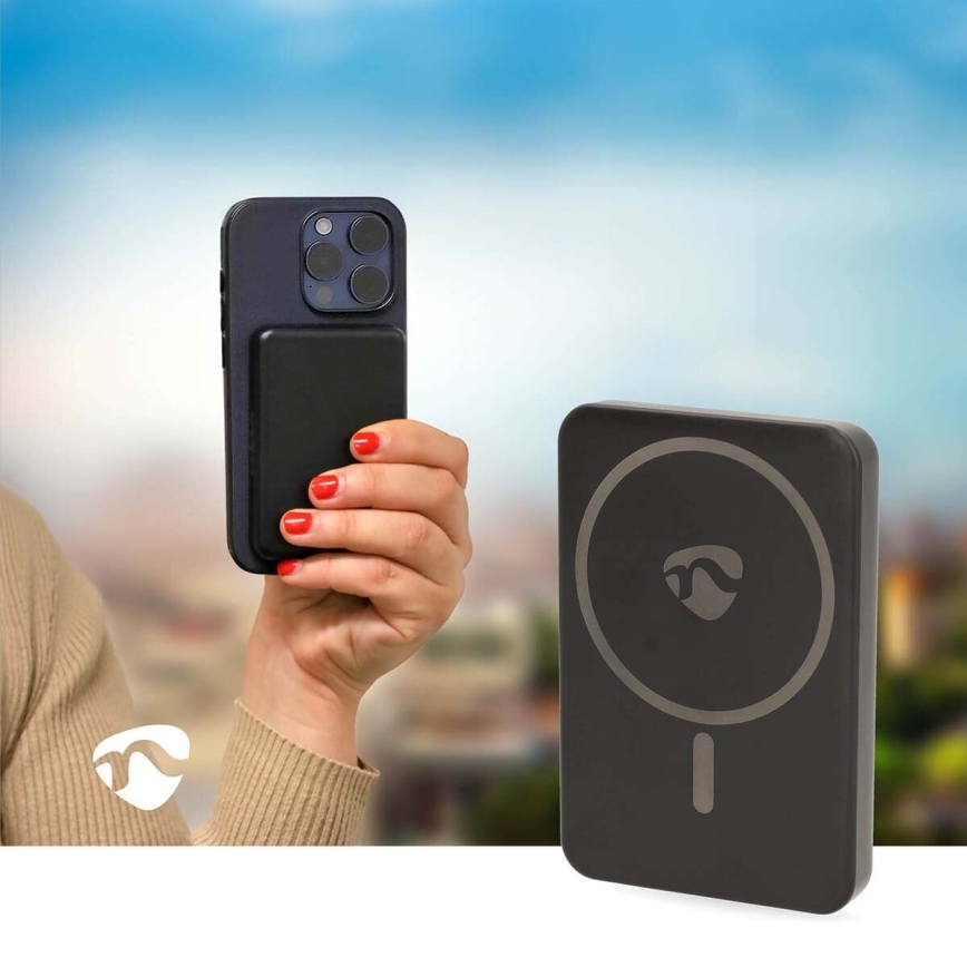 Batterie portative 2en1 magnétique avec charge sans fil MagSafe 5000 mAh noir