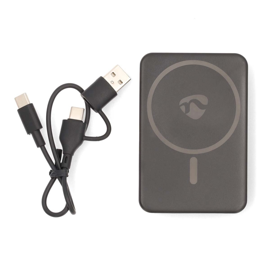Batterie portative 2en1 magnétique avec charge sans fil MagSafe 5000 mAh noir