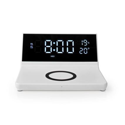 Réveil avec écran LCD et chargeur sans fil 15W/230V blanc