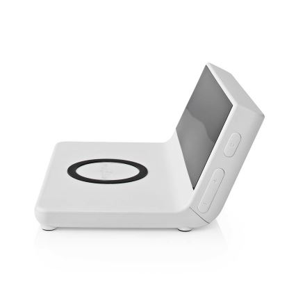 Réveil avec écran LCD et chargeur sans fil 15W/230V + 1xCR2032 blanc