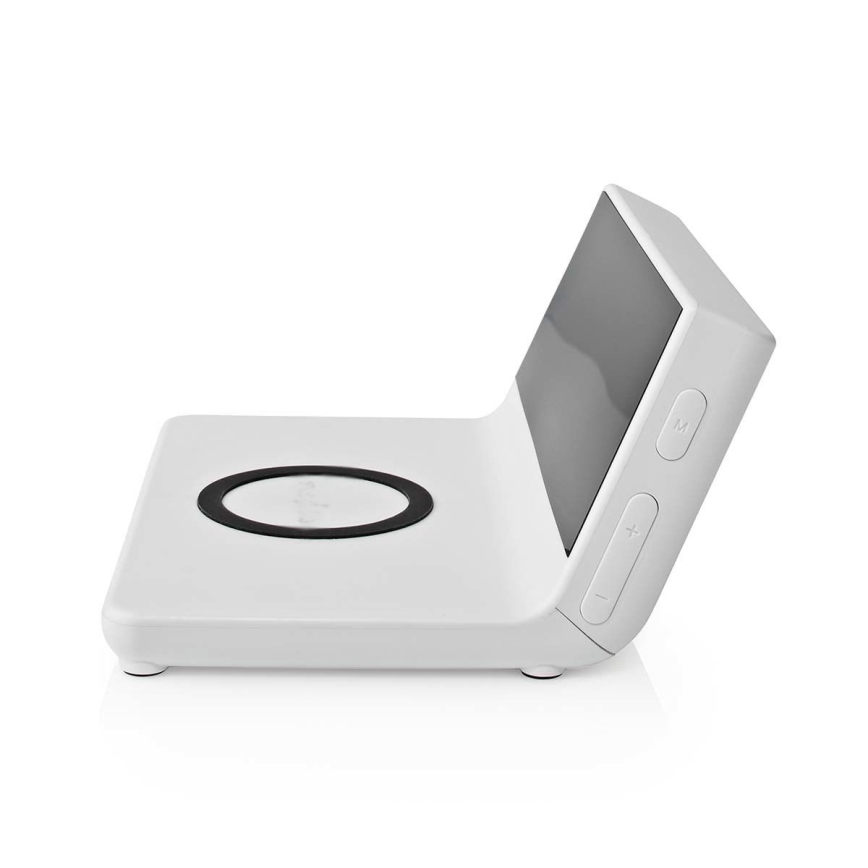 Réveil avec écran LCD et chargeur sans fil 15W/230V + 1xCR2032 blanc