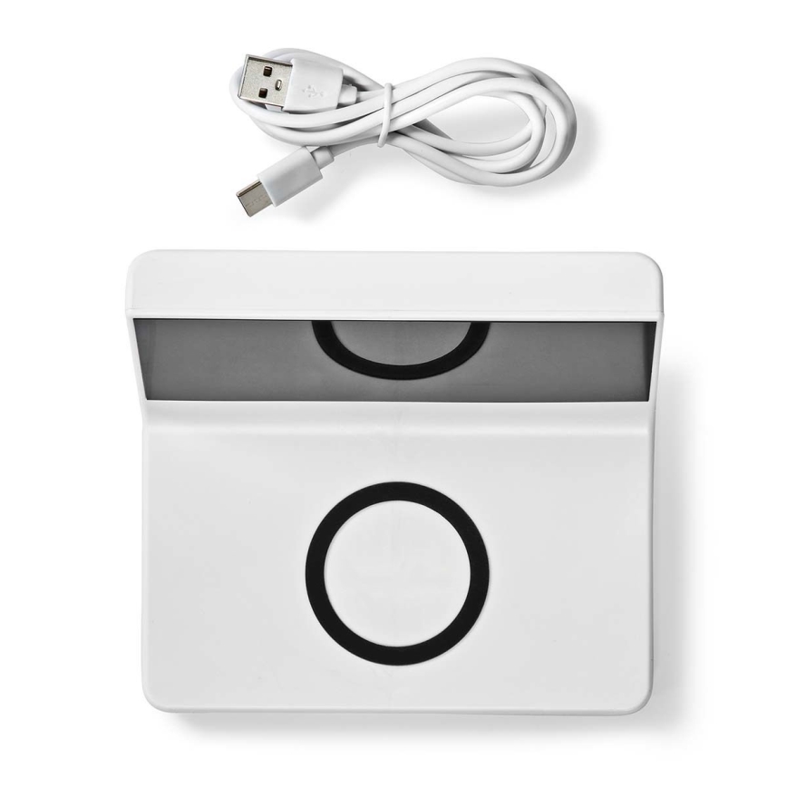 Réveil avec écran LCD et chargeur sans fil 15W/230V + 1xCR2032 blanc