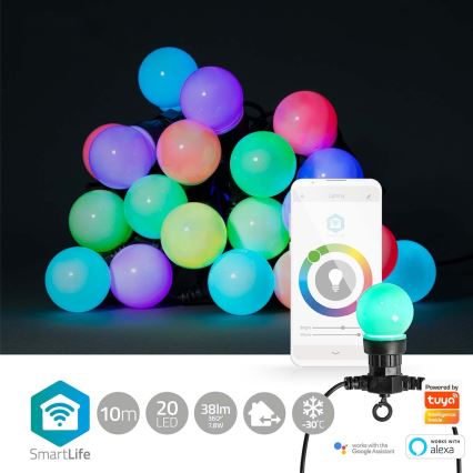 LED RGB Decoratieve Lichtketting voor buiten 20xLED/8 functies 13m IP65 Wi-Fi Tuya