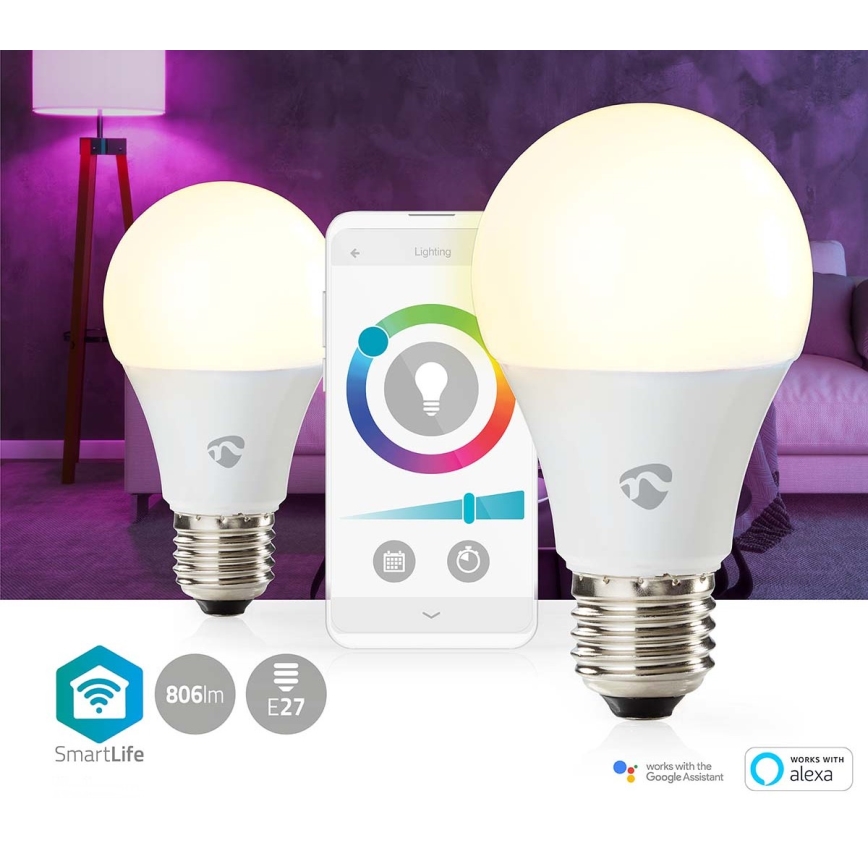 Set van 2 dimbare LED RGBW-lampen SmartLife E27/9W/230V Wi-Fi 2700-6500K