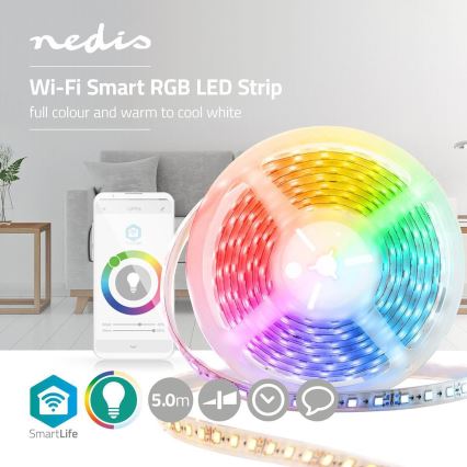 Nedis WIFILS50CRGBW - Ruban LED RGB Smart Wi-Fi LED / 15W / 230V 2700 - 6500K 5 m