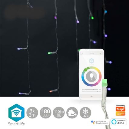 LED RGB Kerst Lichtgordijn 180xLED/7 functies 6m IP65 Wi-Fi Tuya