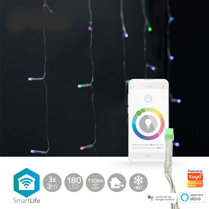 LED RGB Kerstgordijn 180xLED/7 functies 6m IP65 Wi-Fi Tuya