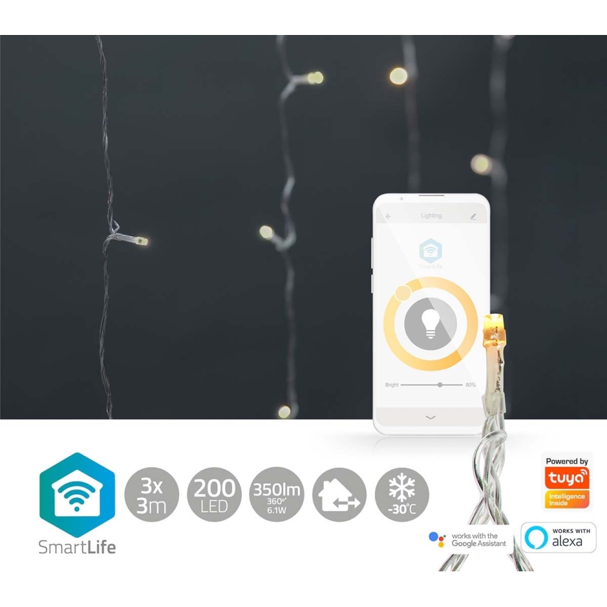 LED Kerst Lichtgordijn voor Buiten 200xLED/8 functies 6m IP65 Wi-Fi Tuya warm wit