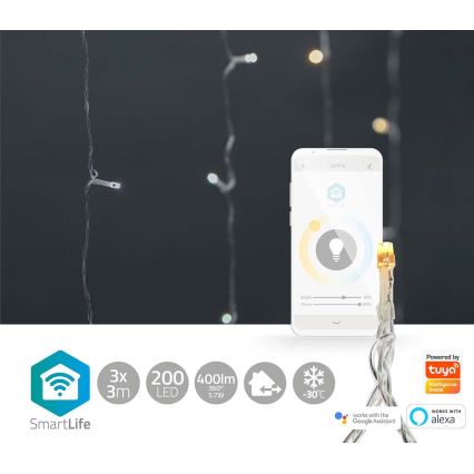 Rideau de Noël LED 200xLED/11 fonctions 6m IP65 Wi-Fi Tuya blanc chaud à froid