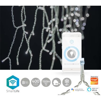 LED Kerst Lichtgordijn voor buiten 400xLED/8 functies 11m IP65 Wi-Fi Tuya koud wit