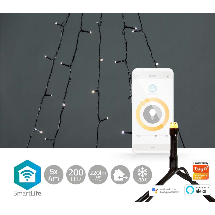 Rideau de Noël extérieur LED 200xLED/8 fonctions 5x7m IP65 Wi-Fi Tuya
