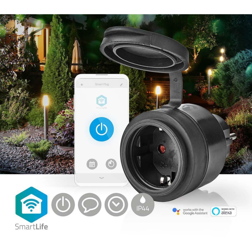Prise connectée 3680W/230V/Schuko Type F/16A Wi-Fi IP44 noire