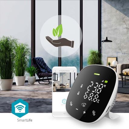 Moniteur de qualité d'air connecté avec écran LED SmartLife Wi-Fi