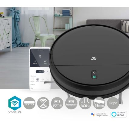 Slimme robotstofzuiger met dweilfunctie 28W/2500 mAh Wi-Fi zwart + afstandsbediening