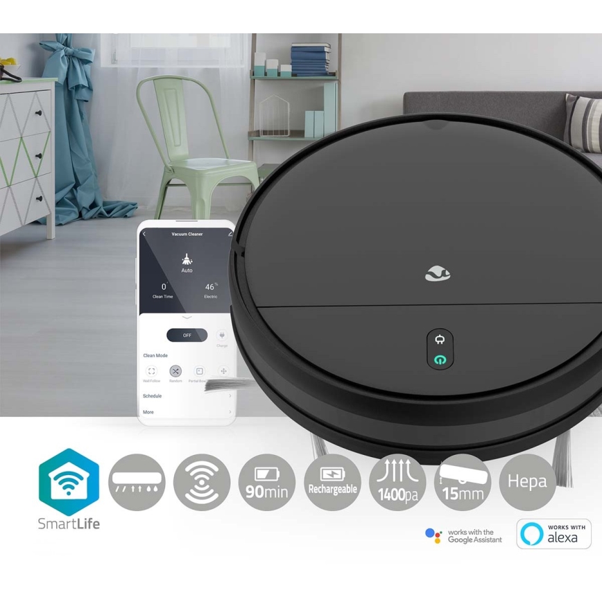 Slimme robotstofzuiger met dweilfunctie 28W/2500 mAh Wi-Fi zwart + afstandsbediening