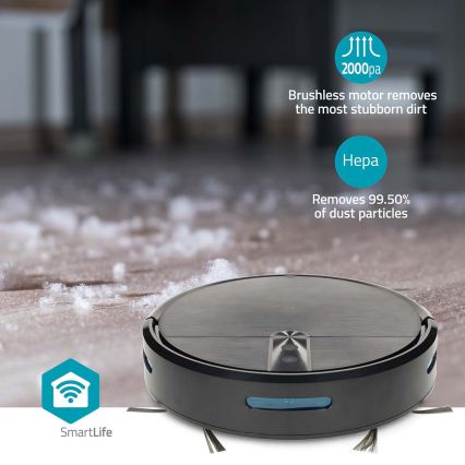 Aspirateur robot intelligent 2-en-1 (aspiration et lavage) SmartLife 2600 mAh Wi‑Fi compatible Tuya noir + télécommande