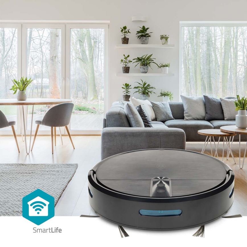 Aspirateur robot intelligent 2-en-1 (aspiration et lavage) SmartLife 2600 mAh Wi‑Fi compatible Tuya noir + télécommande