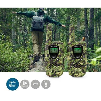 SET 2x Walkietalkie met LED-verlichting 3xAAA bereik 8 km camouflage