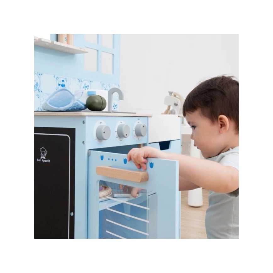 New Classic Toys - Cuisine en bois avec accessoires bleu