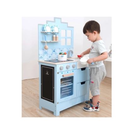 New Classic Toys - Cuisine en bois avec accessoires bleu