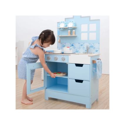 New Classic Toys - Cuisine en bois avec accessoires bleu