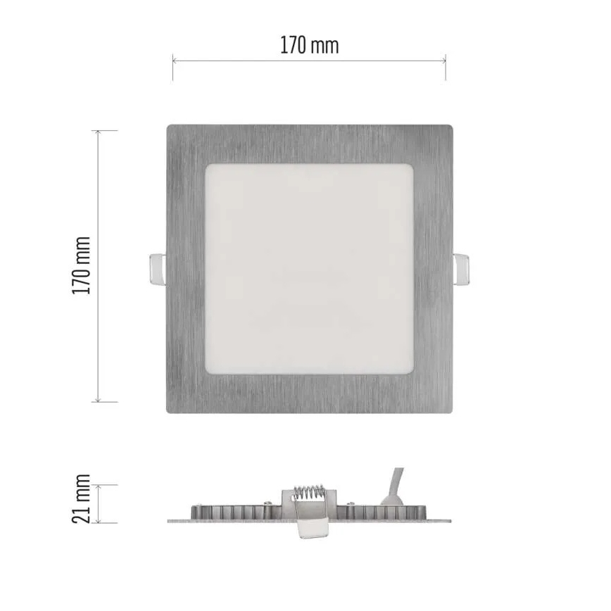 NEXXO LED inbouwplafondlamp 12,5W/230V 3000/3500/4000K zilver 17x17 cm