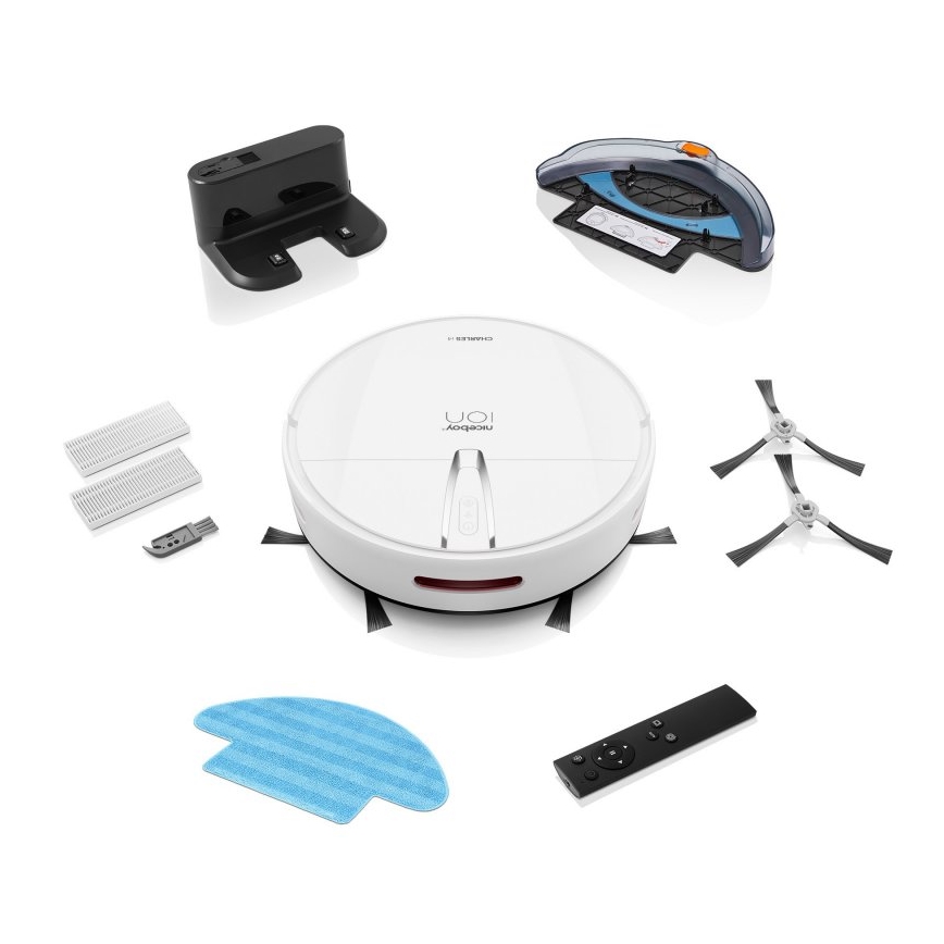 Niceboy ION Charles i4 - Aspirateur robot intelligent 2 en 1 4400 mAh Wi-Fi blanc + télécommande