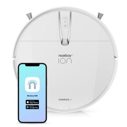Niceboy ION Charles i4 - Aspirateur robot intelligent 2 en 1 4400 mAh Wi-Fi blanc + télécommande