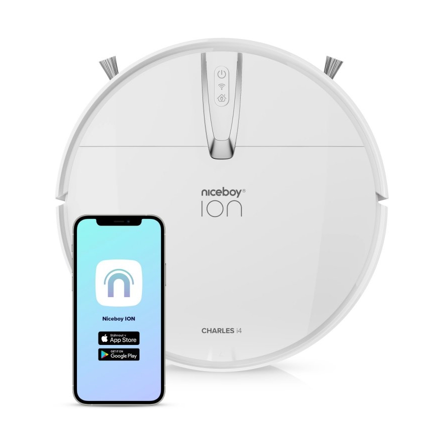 Niceboy ION Charles i4 - Aspirateur robot intelligent 2 en 1 4400 mAh Wi-Fi blanc + télécommande
