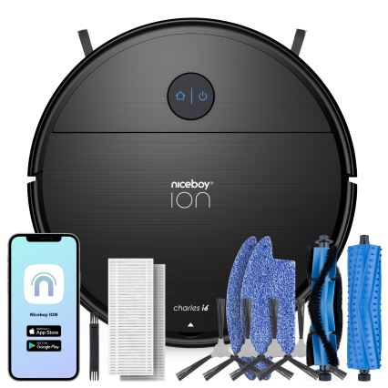 Niceboy ION Charles i6 - Aspirateur robot connecté 2en1 2600 mAh Wi-Fi noir