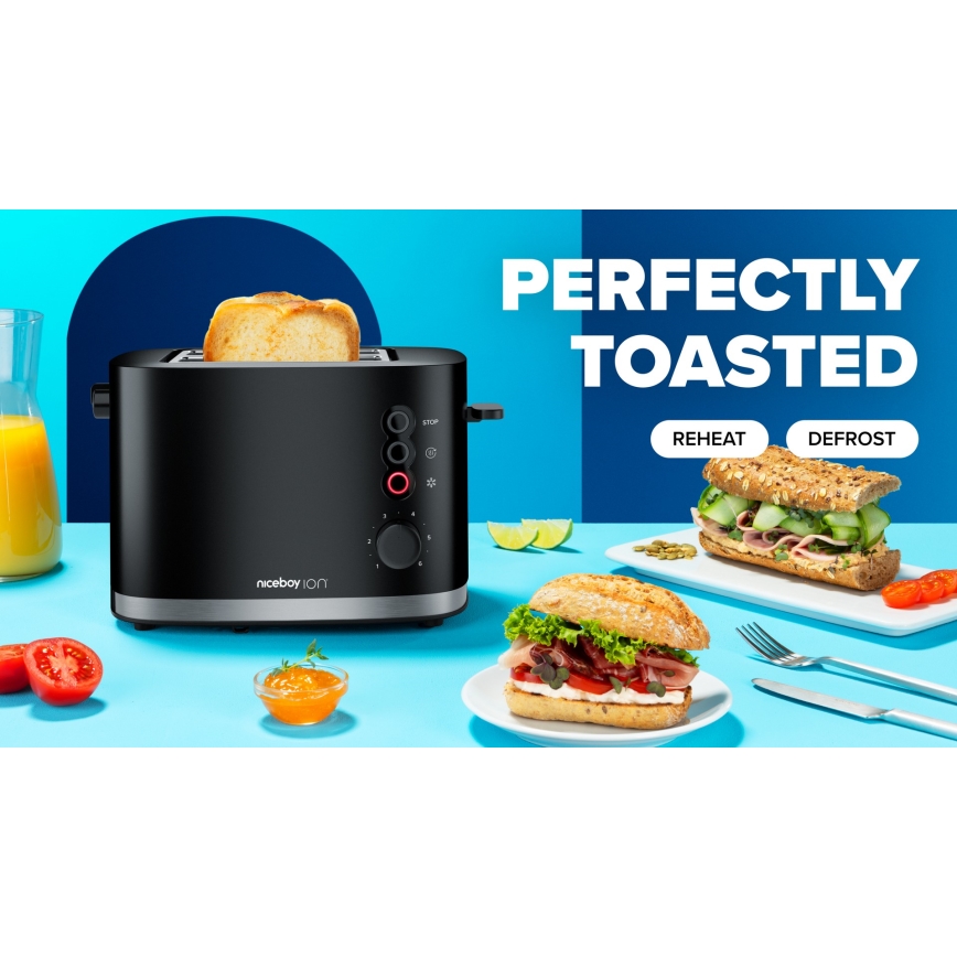 Niceboy ION Cruncher C3 - Broodrooster met twee gaten en braadpan 870W/230V zwart