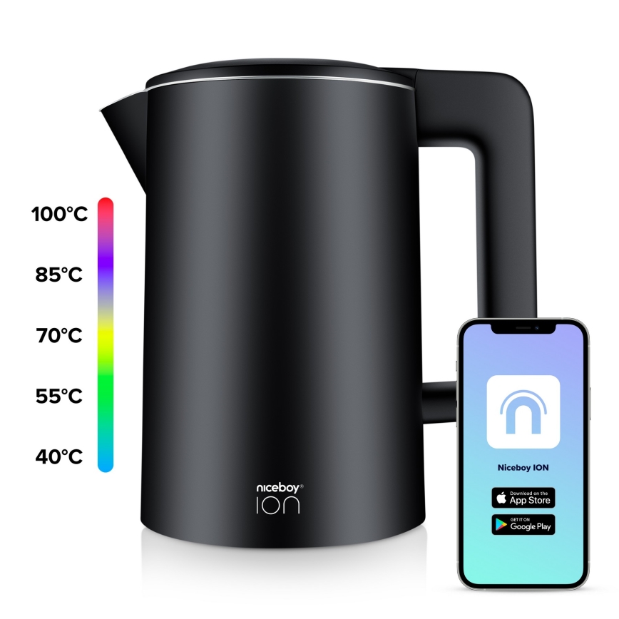 Niceboy ION SmartKettle - Bouilloire connectée avec thermorégulation 1,7 l 2200W/230V Wi-Fi noir