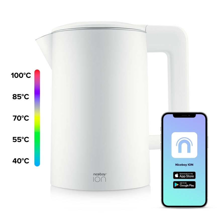 Niceboy ION SmartKettle - Slimme waterkoker met thermoregulatie 1,7 l 2200W/230V Wi-Fi wit