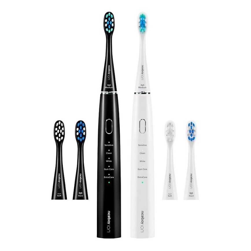 Niceboy ION Sonic Duo Pack - LOT 2x Brosse à dents sonique IPX7 noir + blanc
