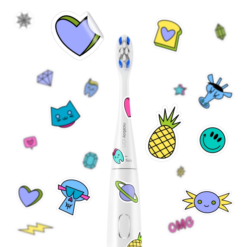 Niceboy ION Sonic Kids - Brosse à dents sonique pour enfants IPX7 blanc