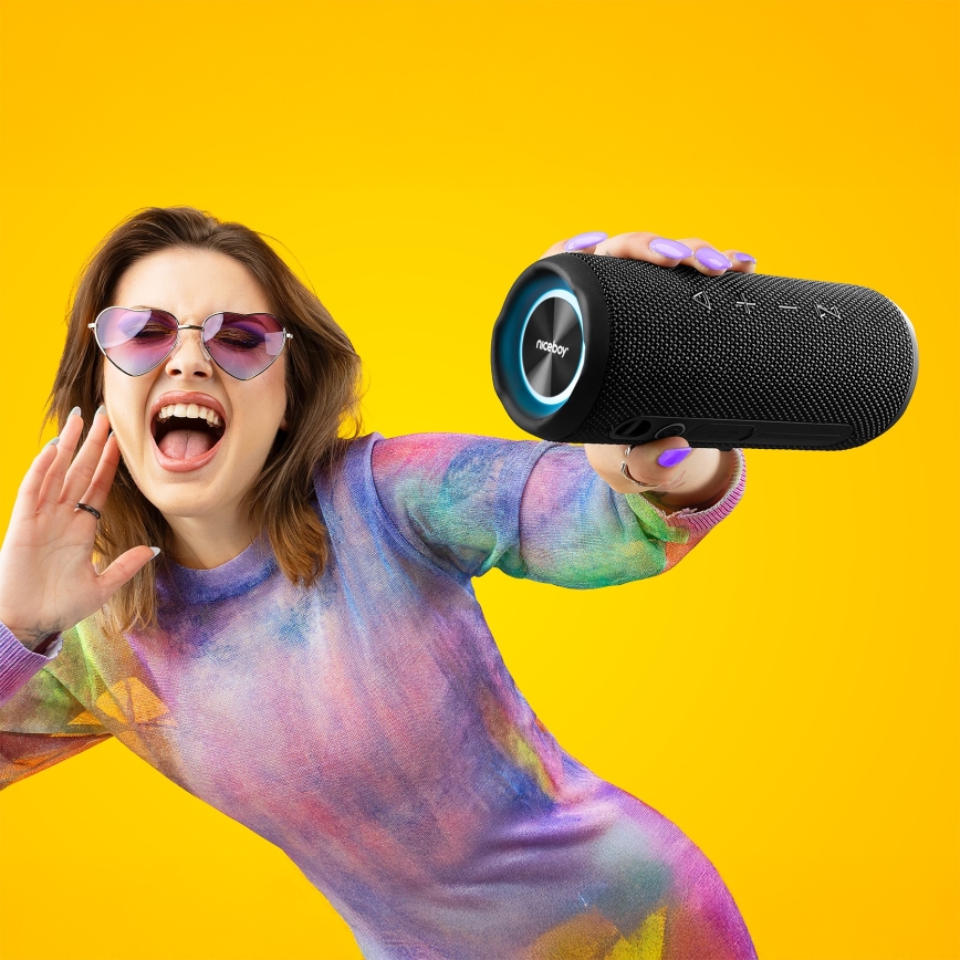 Niceboy Nexus - LED Draadloze luidspreker met een microfoon 26W/4000 mAh IPX6 zwart
