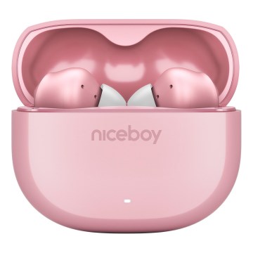 Niceboy Pins 4 - Écouteurs sans fil avec ANC, 400 mAh + 2 x 50 mAh, IPX4, rose