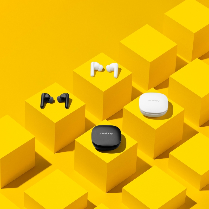 Niceboy Pins 4 PRO - Draadloos earphones met ANC 380 mAh + 2x 35 mAh IP54 zwart