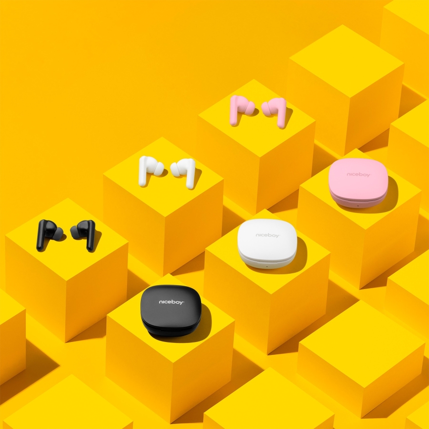 Niceboy Pins 4 PRO - Écouteurs sans fil avec ANC, boîtier 380 mAh + 2 × 35 mAh, IP54, rose