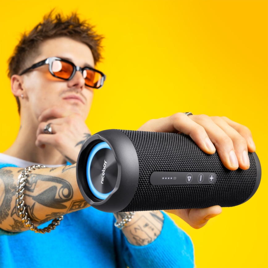 Niceboy Polaris - Draadloze LED-luidspreker met microfoon 30W/2000 mAh IPX7 zwart