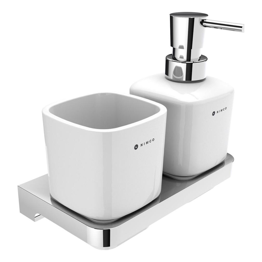 NIMCO MA 2905831K-T-26 - Distributeur mural de savon et support pour brosse à dents MAYA 320 mm blanc/chrome brillant