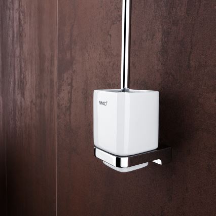 NIMCO MA 29094KN-26 - Brosse de toilette à fixation murale MAYA blanc/chrome brillant