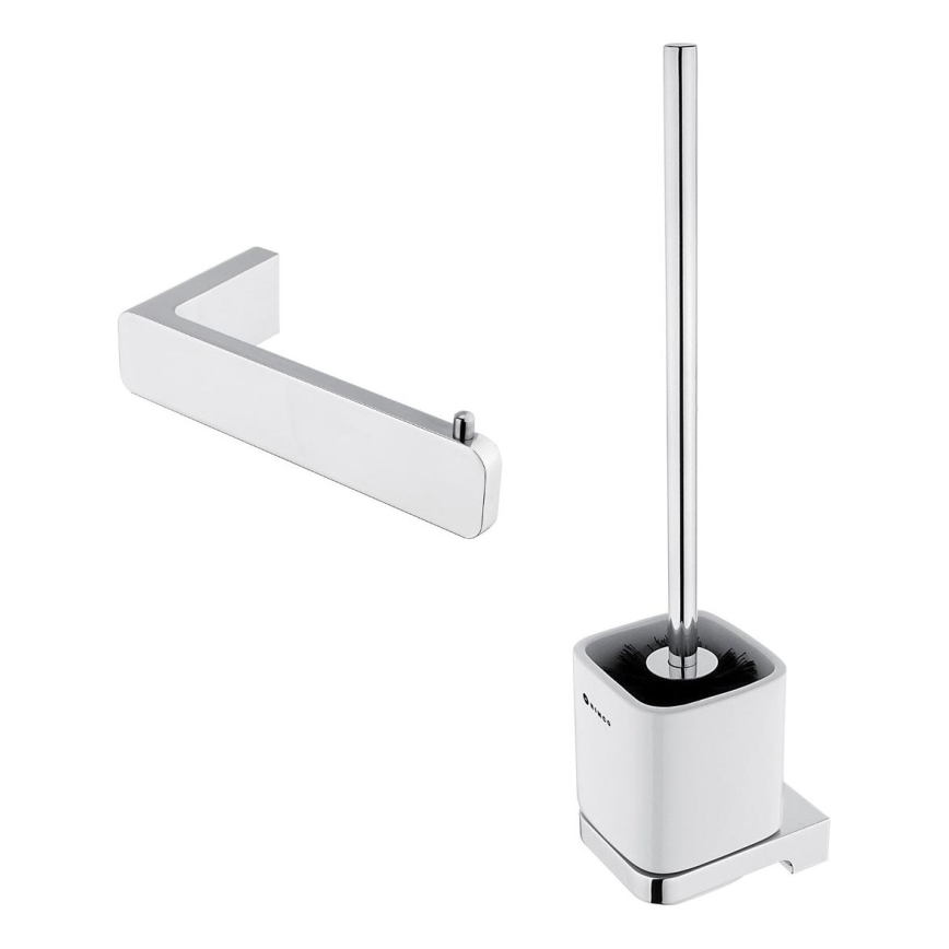 NIMCO MA lot-94KN-26 - Brosse de toilette à fixation murale et porte-papier hygiénique MAYA chrome brillant