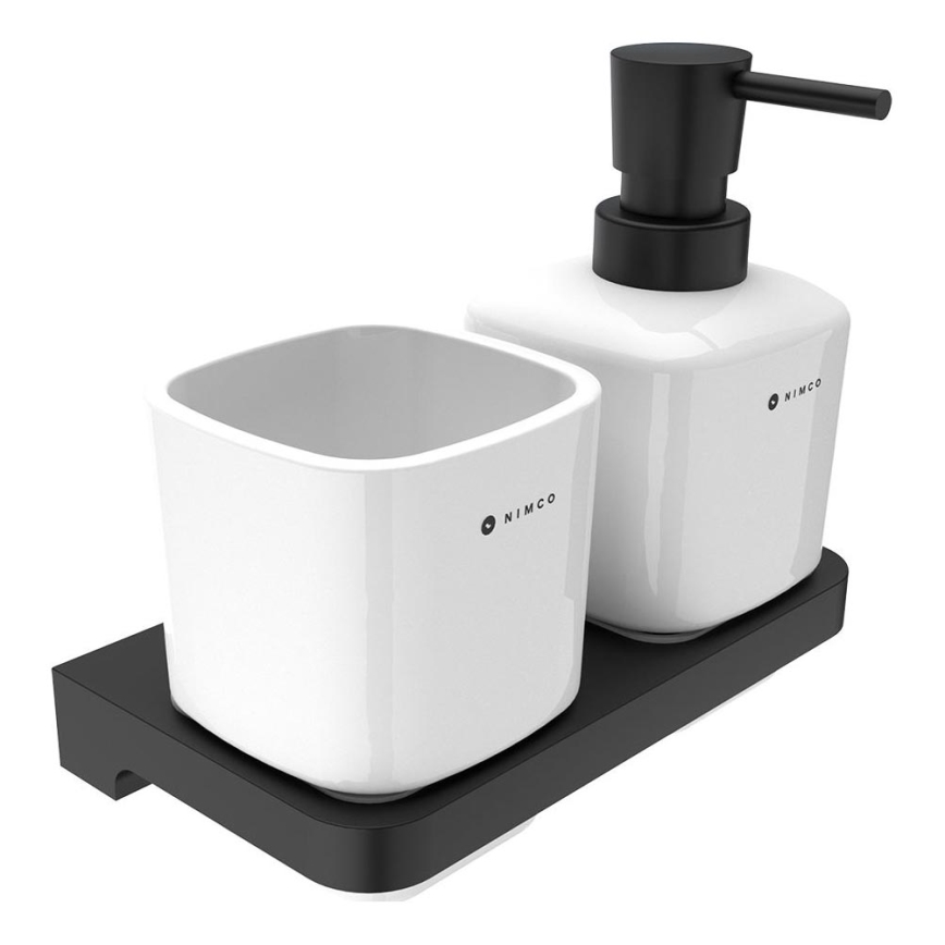 NIMCO MAC 2905831K-T-90 - Distributeur mural de savon et support pour brosse à dents MAYA 320 mm blanc/mat noir
